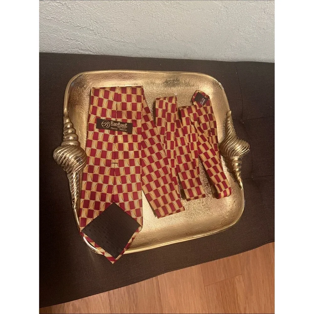 Raphael Red and Gold Checked Silk Tie Set